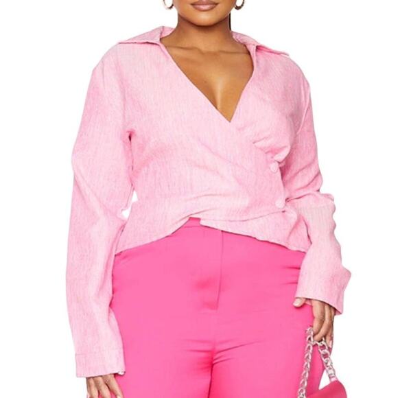 NWT Pretty Little Thing Pink Wrap Front Top Size 24 - Picture 1 of 10
